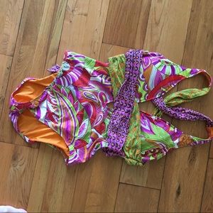 Trina Turk one piece plunging cross back swimsuit